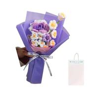 Beaux bouquets de fleurs au crochet - Roses et lys, myosotises - Cadeau idéal pour une remise de diplôme - Bouquet de fleurs tricotées - Bouquet de fleurs oubliées - Rose - Pour femme - Meilleure amie