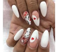 Beaux Chats Appuyez Sur Des Ongles En Forme D'amande Blanche Faux Ongles Coeur Acrylique Couvertures Complètes Bâton Sur Les Femmes Forme D'amande Faux Ongle Coeur Sucré Stick Nr Nou Beaux Chats Press
