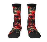 Beaux chaussettes pour adultes avec imprimé coquelicot rouge - Unisexe - Cadeau fantaisie pour homme, femme et adolescent - Taille unique, 3 noir., taille unique