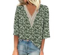 Beaux Chemisiers Soldes Chemisier Femme Manche 3/4 Blouse Courte Tee Shirts Manches Longues Dentelle T Imprimé Travail Pression Haut Rouge Chic Et Elegant Blanc Col V Decollete Tops Cache Coeur