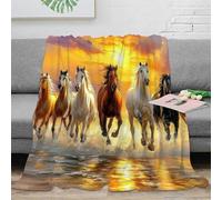 Beaux Chevaux Plaid 3D imprimé Microfibre Décoration intérieure Couverture jetée Chevaux Galop Adultes canapé lit 80×90(200x230cm)