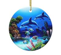 Beaux dauphins du monde sous-marin imprimé corail arbre de Noël ornements en céramique, décorations rondes en céramique
