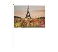 Beaux drapeaux à main imprimés Tour Eiffel Paris 14 x 21 cm Mini drapeaux à bâton (lot de plusieurs), pour décoration de fête de vacances