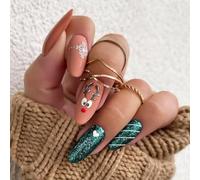 Beaux Elks Complets Couvertures Fausses Ongles Presse De Noël Sur Un Bâton En Forme D'amande Scintillant Artificiel Nail Amander Falle Full Cover Stick