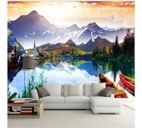 Beaux Lacs Montagnes Villes Bâtiments Oiseaux Papier Peint 3D Installation Facile Intissé Tapisserie Bureau Salon Canapé Chambre Décoration Murale-400cm×280cm