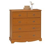 Beaux Meubles Pas Chers Commode Pin Miel de Style Anglais 5 Tiroirs L 96.2 H 97.4 P 42.5 cm