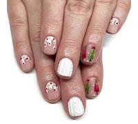 Beaux ongles artificiels avec sapin de Noël - Couverture complète à coller - Ongles carrés courts à presser