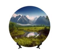 Beaux paysages en céramique assiettes décoratives en porcelaine anglaise assiette décorative avec présentoir fait à la main ornement en céramique personnalité assiette à dîner artisanat pour la maison