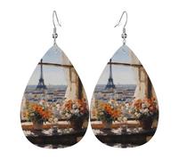 Beaux pylônes au lointain Boucles d'oreilles en cuir imprimé - Boucles d'oreilles légères en forme de larme parfaites pour Noël, cadeau de Saint-Valentin