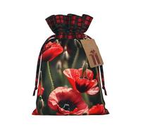 Beaux sachets réutilisables avec cordon de serrage et motif coquelicot rouge pour anniversaire, fête de mariage