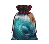 Beaux sacs cadeaux réutilisables imprimés vagues de l'océan - Pochettes de Noël avec cordon de serrage pour Noël, anniversaire, mariage, vacances