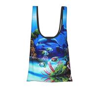 Beaux sacs d'épicerie réutilisables et lavables avec motif dauphins du monde sous-marin - Sac fourre-tout écologique - Pour le chargement quotidien