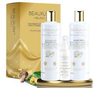 Beauxury Milano Kit Reconstruction Professionnelle - Shampooing, Masque et Sérum à l’Acide Hyaluronique pour Cheveux Frisés, Abîmés par la Coloration et la Décoloration