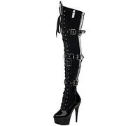 BeAUZQ Cuissardes en Cuir Verni pour Femmes avec Fermeture éclair latérale 15CM Talon Aiguille sur Les Bottes au Genou Sexy Stripper Club Chaussures de soirée,Noir,37 EU