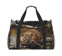 Beaver Working Sac de voyage de grande capacité avec imprimé pour usage quotidien, noir, One Size