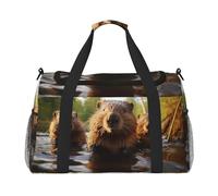 Beaver working1 Bagage à main pour homme et femme Sac à bandoulière pour le yoga et les voyages, noir, One Size