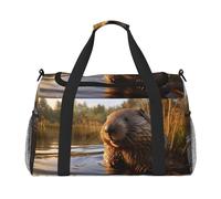 Beaver working2 Sac de nuit pour homme et femme avec imprimé sac à bandoulière pour voyage essentiel, noir, One Size