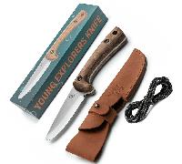 Beavercraft Couteau Bushcraft pour Enfants en Acier Carbone à Lame Bleue avec Étui en Cuir