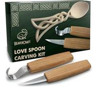 BeaverCraft DIY04 Kit de sculpture de cuillères en bois pour débutants - Ensemble de couteaux Sloyd et crochet, ébauche en tilleul - Kit de sculpture sur bois pour adultes et enfants