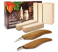 BeaverCraft Kit de Sculpture sur Bois pour Enfants et Débutants S16 - Couteaux à Tailler, Couteau Sloyd, Couteau à Détail, Blocs de Tilleul - Ensemble d’Outils de Sculpture