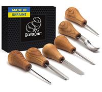 BeaverCraft Kit Gouges Sculpture Bois SC05 - Ensemble Ciseaux Bois avec Gouge Paume, Ciseau Plat, Courbé Court, Ciseaux V - Couteaux Whittling, Outils Sculpture Débutants & Professionnels