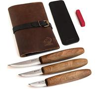 BeaverCraft S19x Kit de sculpture sur bois Deluxe - Ensemble de 3 couteaux Sloyd en acier au carbone avec manches en noyer - Étui en cuir, strop en cuir et pâte à polir - Outils de sculpture sur bois