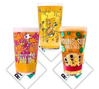 Beavertown Lot de 3 verres à bière Young Sun Nanobot Luna Beer Lager - Également livrés avec des sous-verres de la marque Beavertown - Roxley Pub Bar Man Cave