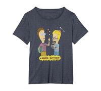 Beavis and Butt-Head Nerdy Nerds T-Shirt, Femme Grandes Tailles, Bleu Chiné, 2X