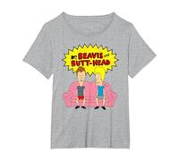 Beavis and Butt-Head on The Couch T-Shirt, Femme Grandes Tailles, Gris Chiné, 2X