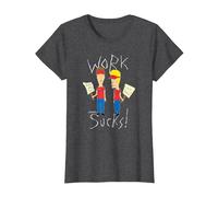 Beavis and Butt-Head Work Sucks Protest Signs Funny Cartoon T-Shirt, Femme, Chiné Foncé, L