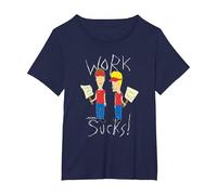 Beavis and Butt-Head Work Sucks Protest Signs Funny Cartoon T-Shirt, Femme Grandes Tailles, Bleu Marine, 2X