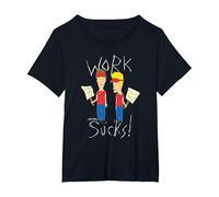 Beavis and Butt-Head Work Sucks Protest Signs Funny Cartoon T-Shirt, Femme Grandes Tailles, Noir, 5X