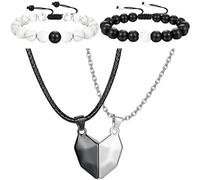 Beavorty 1 Ensemble Collier Couple Coeur Magnétique avec Bracelets Ensemble pour Amoureux pour Fête et Surprise