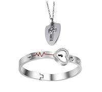 Beavorty 1 Ensemble Couple Serrure Bracelet Anneaux Assortis Collier De Couple Bijoux Couple Assorti Des Couples Rester Bagues Assorties Pour Les Couples Bracelets Acier Au Titane Silver