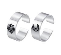 Beavorty 1 Jeu Bague Ouverte Avec Motif Lune Et Soleil Bijoux Pour Hommes Et Femmes Ajustable Design Rétro Pour Couples 2 Pièces