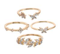 Beavorty 1 Jeu Love Butterfly Ring Bijoux Filles Bagues Pour Les Femmes Jolis Bijoux Pour Femmes Bagues Femelles Bagues Empilables Filles Empiler Les Anneaux Strass Doré 4 Pièces