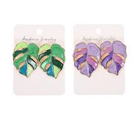 Beavorty 2 Paires Boucles Oreilles Monstera Colorées Pendantes Aesthétiques pour Femmes Bijoux Élégants et pour Toutes Occasions
