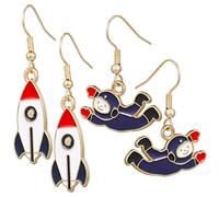 Beavorty 2 Paires Boucles Oreilles Pendantes Astronautes avec Pendentifs Fusée Accessoires pour Femmes et Style Vintage Parfait pour Toutes Occasions