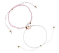 Beavorty 2 pièces Bracelets Réglables Corde Tressée pour Couples de Bracelets Cœur Couleur Blanche et Rose et Amitié Parfaits pour Style et Confortable