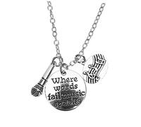 Beavorty 2 Pièces Collier de microphone musical collier sur le thème de la musique où je pour or quand pendentif note de musique bijoux de notes de musique alliage Silver