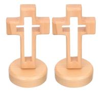 Beavorty 2 Pièces Croix Creuse en Bois avec Socle, Décor Minimaliste | Ornement Khaki à Grain , Usage Bureau ou Église, Pièce de Table, Suspendue au Mur