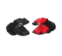 Beavorty 2 Pièces Filet à Cheveux Noeud Satin et Strass Filet à Chignon Crochet Doux Actives Lot de Barrettes Rouge Noir Accessoires Coiffure Professionnelle pour Danse Hôtesses Banques et