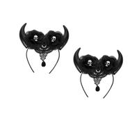 Beavorty 2 Pièces Halloween Headband With Skull And Devil Horns Lightweight Elastic Hair Hoop For Womens Cosplay Comfortable Festive Hair Accessory For Halloween Party And Dance
