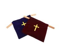 Beavorty 2 Pièces Pochette d'Offrande pour Église avec Poignées en Bois Pochette de Collecte Religieuse avec Broderie Croix pour Communion et Offrandes Fournitures pour Cérémonies