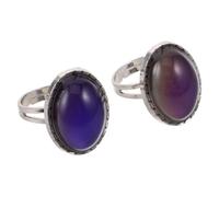 Beavorty 2pièces Bague Ovale à Pierre Changeante de Couleur Bague Ajustable Vintage pour Femme Humeur Ouverte à Changement de Couleur