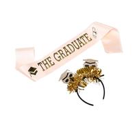 Beavorty 2pièces Bandeau Et Ceinture Pour Casquette De Remise De Diplôme Avec Ceinture Noire Pompons Satin Pour Cérémonie Achèvement Et Fête