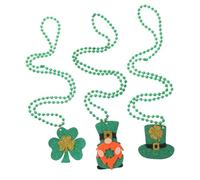 Beavorty 3 pièces Collier Saint Patrick Vert Multi Usage avec Pendentifs Chapeau et Lutin Perles Décoratives pour Fête Irlandaise