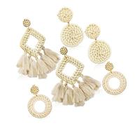 Beavorty 3paires Boucles Oreilles Rotin Tissées Style Bohème Pendantes Rondes Pour Femmes Et Filles Élégantes Et Confortables