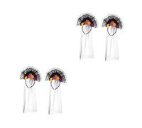 Beavorty 4 Pièces Bandeaux Cheveux Dentelle Gauze pour Halloween Décor Fleur Crâne Accessoire Tête Femme et Fille pour Fête Festive