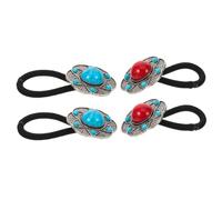 Beavorty 4 Pièces Ethnic Flower Hair Ties For Women Soft Elastic Ponytail Holders With Boho Lotus Stone Beads No Damage Hair Bands Set In And